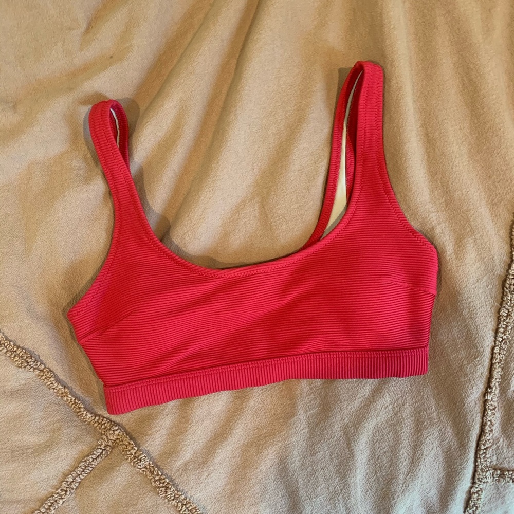 Red ribbed scoop neck swim top